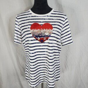 LIBERTY PARK Size 4P "Born Free" Patriotic Flag‎ Heart Sequin Flip T-shirt USA